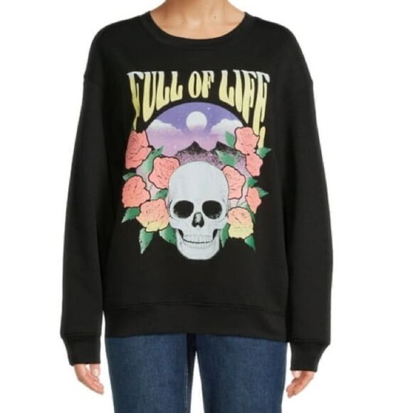 Wound Up Full of Life “skull” Graphic Fleece Sweatshirt - Picture 2 of 8